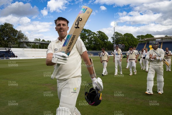 110526 - Glamorgan v Somerset, Rothesay County Championship Division 1, Day 4 of 4 - Ryan Hadley of Glamorgan celebrates as he leaves the field having hit 50 run and the final runs that won Glamorgan the match