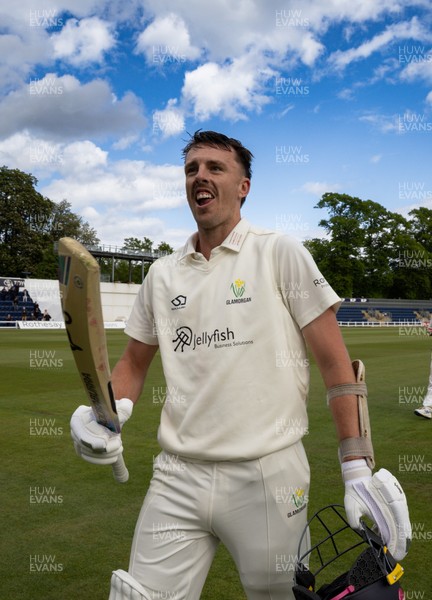110526 - Glamorgan v Somerset, Rothesay County Championship Division 1, Day 4 of 4 - Ryan Hadley of Glamorgan celebrates as he leaves the field having hit 50 run and the final runs that won Glamorgan the match