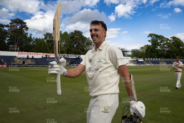 110526 - Glamorgan v Somerset, Rothesay County Championship Division 1, Day 4 of 4 - Ryan Hadley of Glamorgan celebrates as he leaves the field having hit 50 run and the final runs that won Glamorgan the match
