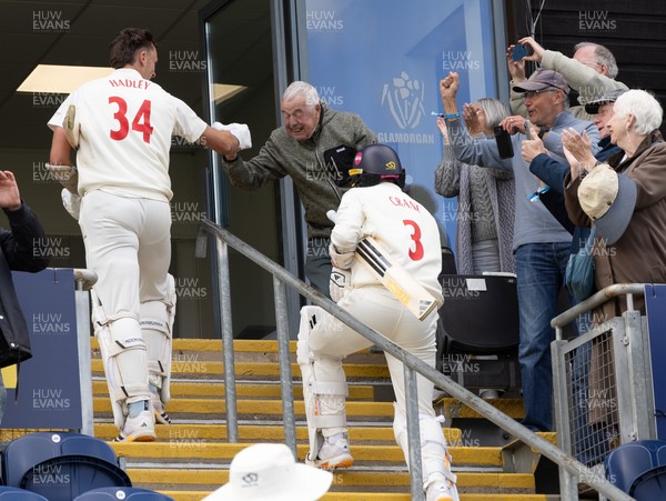 110526 - Glamorgan v Somerset, Rothesay County Championship Division 1, Day 4 of 4 - Ryan Hadley of Glamorgan is congratulated by fans as he leaves the field having hit 50 run and the final runs that won Glamorgan the match