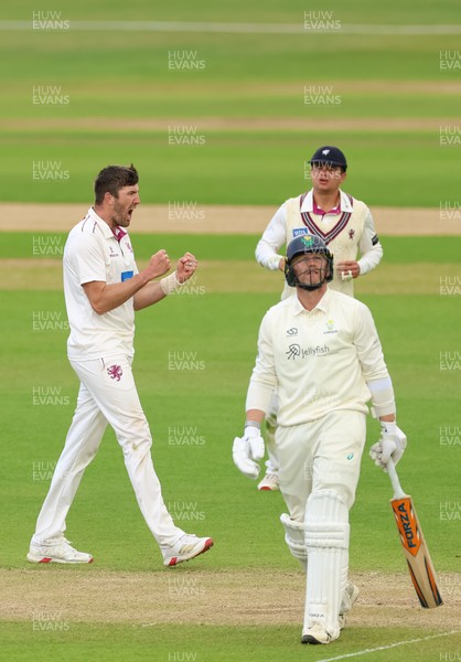 110526 - Glamorgan v Somerset, Rothesay County Championship Division 1, Day 4 of 4 - Craig Overton of Somerset celebrates after taking the wicket of Timm van der Gugten of Glamorgan