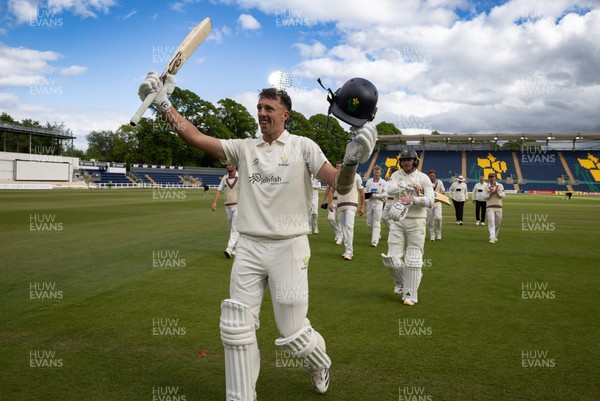 110526 - Glamorgan v Somerset, Rothesay County Championship Division 1, Day 4 of 4 - Ryan Hadley of Glamorgan celebrates as he leaves the field having hit 50 run and the final runs that won Glamorgan the match