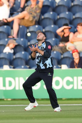 200625 - Glamorgan v Somerset, Vitality Blast  T20 - Mason Crane of Glamorgan catches Tom Kohler-Cadmore of Somerset