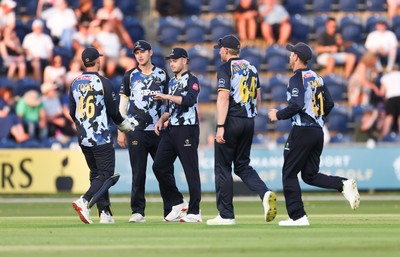 200625 - Glamorgan v Somerset, Vitality Blast  T20 - Mason Crane of Glamorgan celebrates after he catches Tom Kohler-Cadmore of Somerset