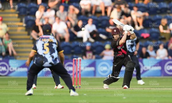 200625 - Glamorgan v Somerset, Vitality Blast  T20 - Sean Dickson of Somerset plays a shot to Kiran Carlson of Glamorgan