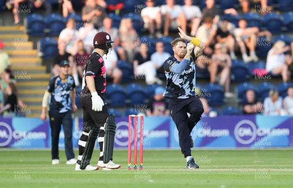 200625 - Glamorgan v Somerset, Vitality Blast  T20 - Dan Douthwaite of Glamorgan bowls