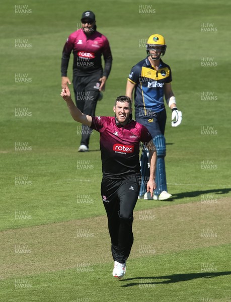 210419 - Glamorgan v Somerset, Royal London One Day Cup - Craig Overton of Somerset celebrates Marnus Labuschagne of Glamorgan is out lbw