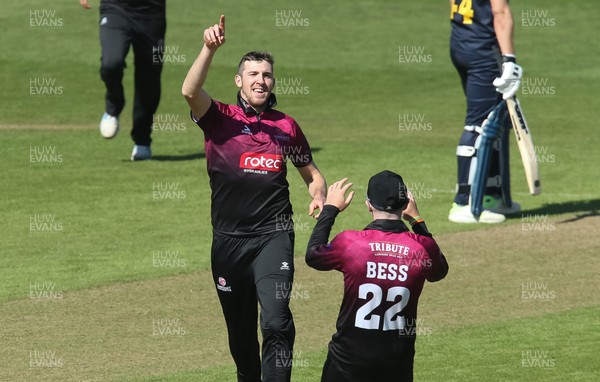 210419 - Glamorgan v Somerset, Royal London One Day Cup - Craig Overton of Somerset celebrates Marnus Labuschagne of Glamorgan is out lbw