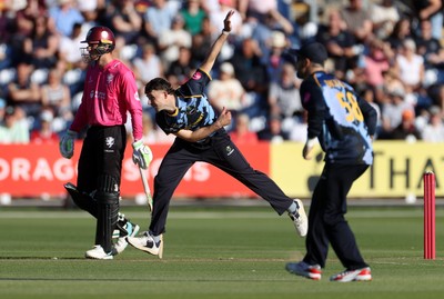 290526 - Glamorgan v Somerset - Vitality Blast - Ned Leonard of Glamorgan bowling