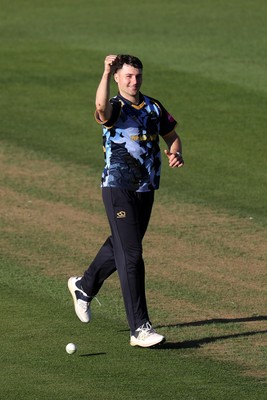 290526 - Glamorgan v Somerset - Vitality Blast - Ned Leonard of Glamorgan celebrates taking the wicket of Tom Abell