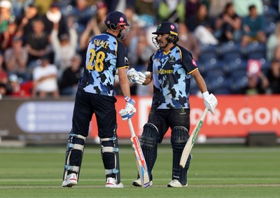 290526 - Glamorgan v Somerset - Vitality Blast - Will Smale and Kiran Carlson of Glamorgan batting