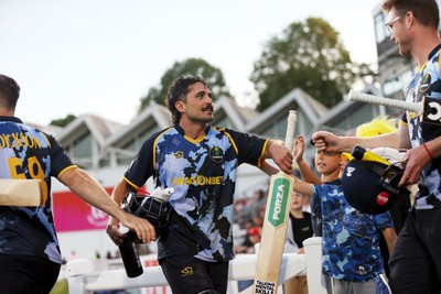 290526 - Glamorgan v Somerset - Vitality Blast - Kiran Carlson of Glamorgan comes off the field after his innings, where he scored a century