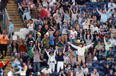 290526 - Glamorgan v Somerset - Vitality Blast - Fans celebrate as Glamorgan win the game