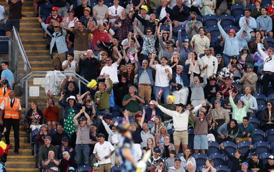290526 - Glamorgan v Somerset - Vitality Blast - Fans celebrate as Glamorgan win the game