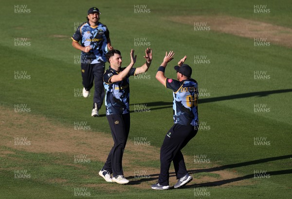 290526 - Glamorgan v Somerset - Vitality Blast - Ned Leonard of Glamorgan celebrates taking the wicket of Tom Abell