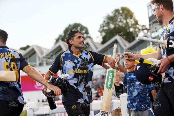 290526 - Glamorgan v Somerset - Vitality Blast - Kiran Carlson of Glamorgan comes off the field after his innings, where he scored a century