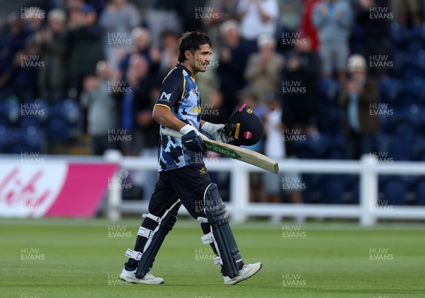 290526 - Glamorgan v Somerset - Vitality Blast - Kiran Carlson of Glamorgan leaves the field after his innings