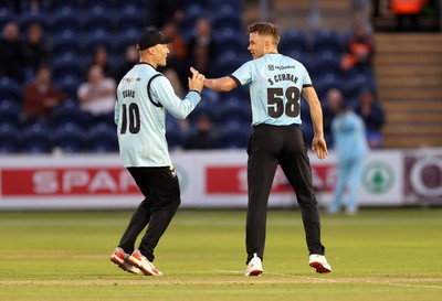 030625 - Glamorgan Cricket v Surrey - Vitality T20 Blast - Tom Curran of Surrey celebrates after Dan Douthwaite of Glamorgan is dismissed
