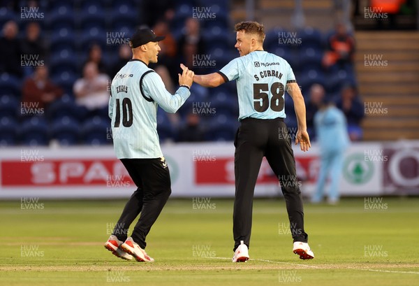 030625 - Glamorgan Cricket v Surrey - Vitality T20 Blast - Tom Curran of Surrey celebrates after Dan Douthwaite of Glamorgan is dismissed