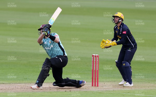 050622 - Glamorgan v Surrey - Vitality T20 Blast - Jamie Overton of Surrey hits the ball for six runs