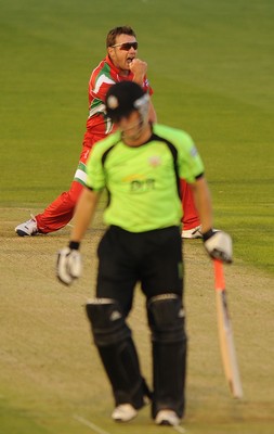 09.07.10 - Glamorgan Dragons v Surrey Lions - Friends Provident Twenty20 - Robert Croft of Glamorgan celebrates taking the wicket of Rory Hamilton-Brown of Surrey. 