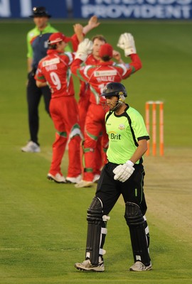 09.07.10 - Glamorgan Dragons v Surrey Lions - Friends Provident Twenty20 - Jamie Dalrymple of Glamorgan celebrates the wicket of Matthew Spriegel of Surrey. 