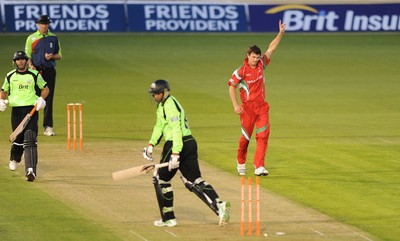 09.07.10 - Glamorgan Dragons v Surrey Lions - Friends Provident Twenty20 - James Harries of Glamorgan celebrates the wicket of Andre Nel of Surrey. 