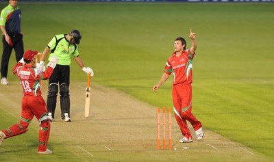 09.07.10 - Glamorgan Dragons v Surrey Lions - Friends Provident Twenty20 - James Harries of Glamorgan celebrates the wicket of Andre Nel of Surrey. 