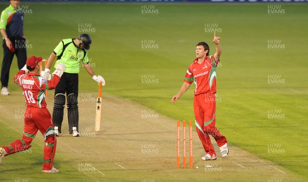 09.07.10 - Glamorgan Dragons v Surrey Lions - Friends Provident Twenty20 - James Harries of Glamorgan celebrates the wicket of Andre Nel of Surrey. 