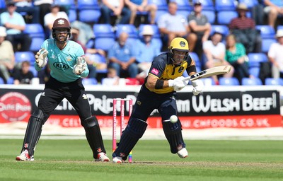 110819 - Glamorgan v Surrey, Vitality Blast - Colin Ingram of Glamorgan hits a four