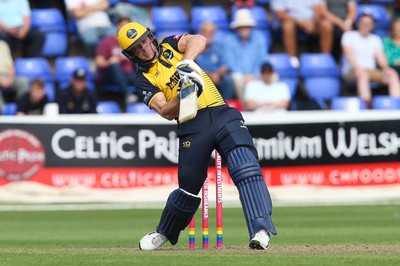 110819 - Glamorgan v Surrey, Vitality Blast - Graham Wagg of Glamorgan hits a four