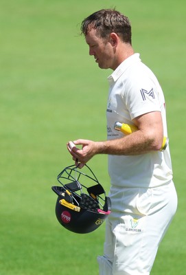 190626 - Glamorgan v Surrey, Rothesay County Championship Division 1- Colin Ingram of Glamorgan receives treatment to a hand injury before being forced to retire Not Out