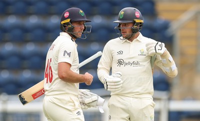 190626 - Glamorgan v Surrey, Rothesay County Championship Division 1- Chris Cooke of Glamorgan and Mason Crane of Glamorgan chat during a change of overs