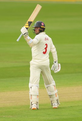 190626 - Glamorgan v Surrey, Rothesay County Championship Division 1- Mason Crane of Glamorgan celebrates his 50