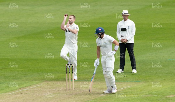 190626 - Glamorgan v Surrey, Rothesay County Championship Division 1- Gus Atkinson of Surrey bowls against Glamorgan at Sophia Gardens