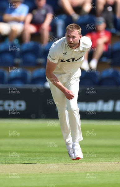 190626 - Glamorgan v Surrey, Rothesay County Championship Division 1- Gus Atkinson of Surrey bowls against Glamorgan at Sophia Gardens