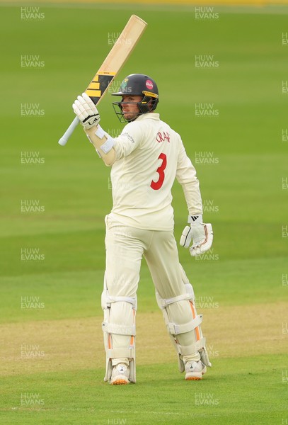 190626 - Glamorgan v Surrey, Rothesay County Championship Division 1- Mason Crane of Glamorgan celebrates his 50