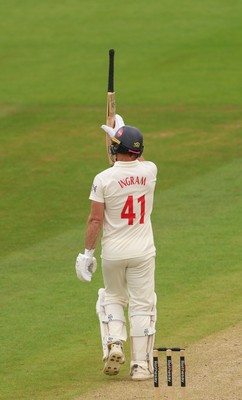 200626 - Glamorgan v Surrey, Rothesay County Championship Division 1- Colin Ingram of Glamorgan celebrates his 50