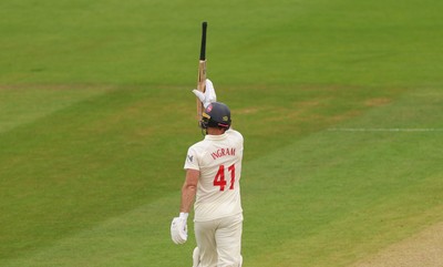 200626 - Glamorgan v Surrey, Rothesay County Championship Division 1- Colin Ingram of Glamorgan celebrates his 50