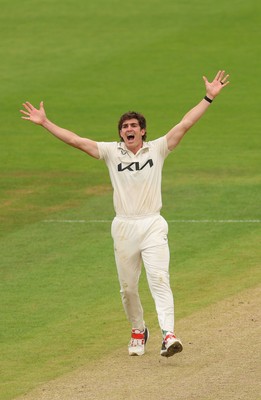 200626 - Glamorgan v Surrey, Rothesay County Championship Division 1- Sean Abbott of Surrey makes an appeal