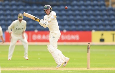 200626 - Glamorgan v Surrey, Rothesay County Championship Division 1- Mason Crane of Glamorgan plays a shot