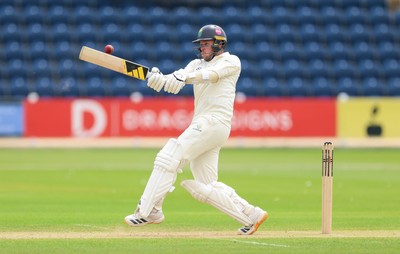 200626 - Glamorgan v Surrey, Rothesay County Championship Division 1- Mason Crane of Glamorgan plays a shot