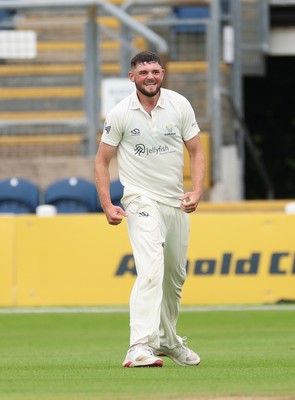 200626 - Glamorgan v Surrey, Rothesay County Championship Division 1- Tom Norton  of Glamorgan celebrates after taking the wicket of Ollie Pope of Surrey