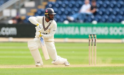 200626 - Glamorgan v Surrey, Rothesay County Championship Division 1- Ryan Patel of Surrey plays a shot