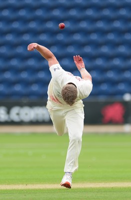 200626 - Glamorgan v Surrey, Rothesay County Championship Division 1- Timm van der Gugten of Glamorgan celebrates as he dismisses Ryan Patel of Surrey caught and bowled