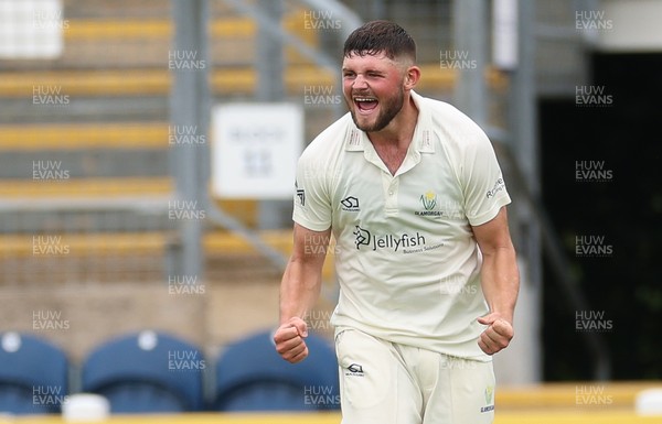 200626 - Glamorgan v Surrey, Rothesay County Championship Division 1- Tom Norton  of Glamorgan celebrates after taking the wicket of Ollie Pope of Surrey