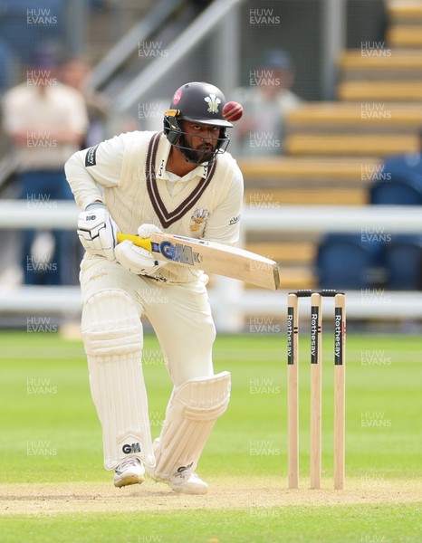 200626 - Glamorgan v Surrey, Rothesay County Championship Division 1- Ryan Patel of Surrey plays a shot