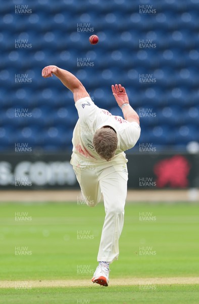 200626 - Glamorgan v Surrey, Rothesay County Championship Division 1- Timm van der Gugten of Glamorgan celebrates as he dismisses Ryan Patel of Surrey caught and bowled