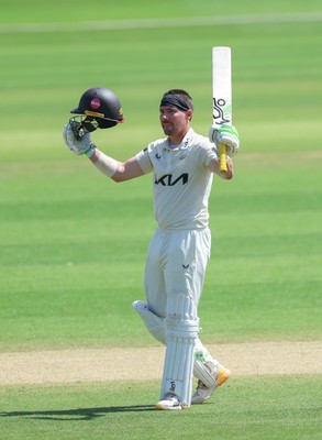 210626 - Glamorgan v Surrey, Rothesay County Championship Division 1- Rory Burns of Surrey celebrates his 100