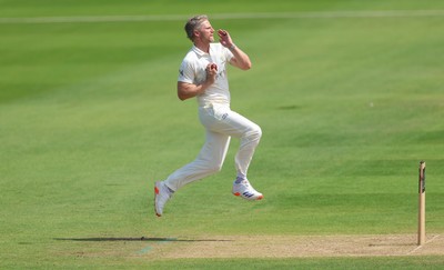 210626 - Glamorgan v Surrey, Rothesay County Championship Division 1- Timm van der Gugten of Glamorgan bowls